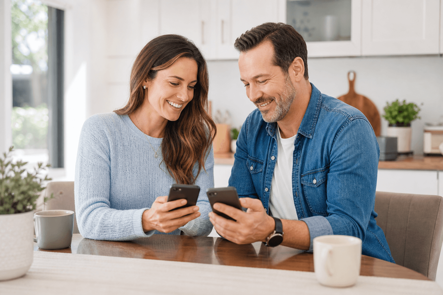 Parents reviewing shared schedule together at home